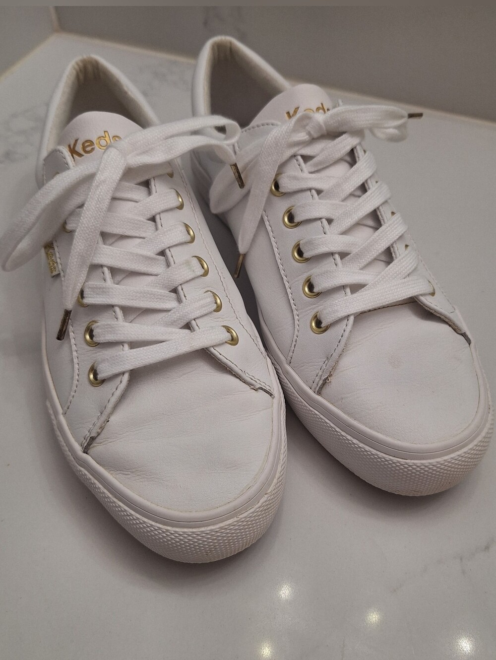 Keds Jump Kick Leather Sneakers Women’s Size 9 White Gold Eyelets WH63681 - Picture 3 of 8